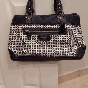 Coach Black and Cream Signature Shoulder Bag
